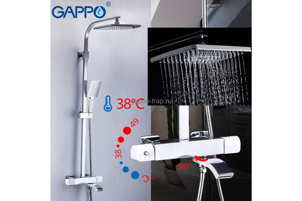 Душевая система Gappo G2407-50 с верхник душем, термостатом, ручной лейкой, переключателем, белый/хром