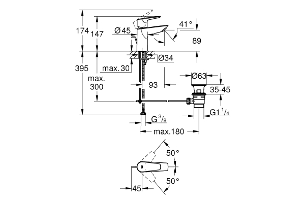 Смеситель для раковины Grohe BauEdge 23328000