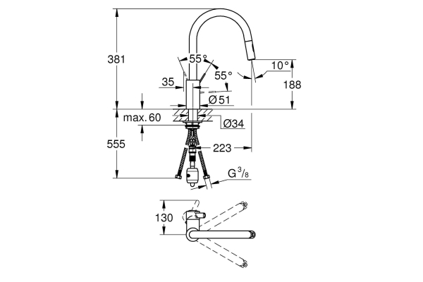 Смеситель для кухни Grohe Eurosmart Cosmopolitan, высокий излив, хром