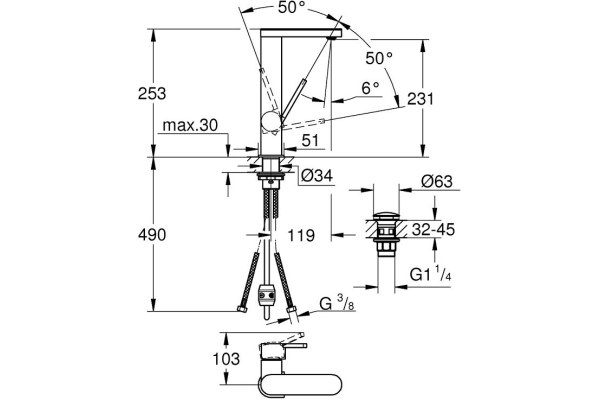 Смеситель для раковины Grohe Plus 23851003