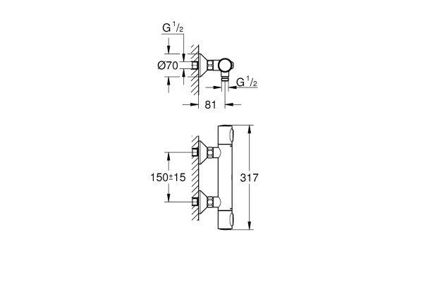 Термостат для душа Grohe Grohtherm 1/2, настенный монтаж, хром