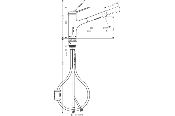 Смеситель для кухни Hansgrohe Zesis M33 74800670 с вытяжным душем, матовый черный
