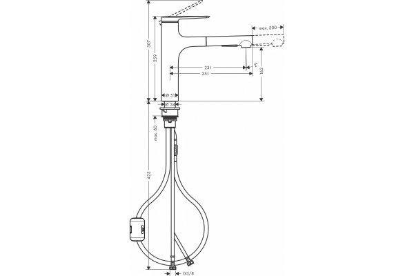 Смеситель для кухни Hansgrohe Zesis M33 74801000 с вытяжным душем