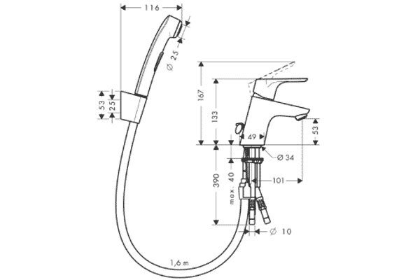 Смеситель для раковины Hansgrohe Focus E2 с гигиеническим душем 31926000