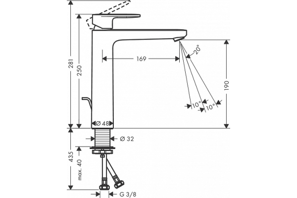 Смеситель для раковины Hansgrohe Vernis Blend 230, со сливной гарнитурой 71552670, матовый черный