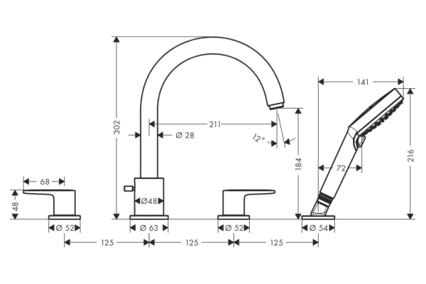 Смеситель на край ванны Hansgrohe Vernis Blend 71456670 черный