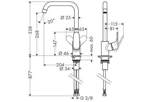 Смеситель для кухни Hansgrohe Focus 260 однорычажный матовый черный 31820670
