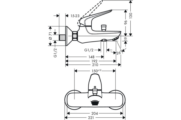 Смеситель для ванны Hansgrohe Novus 71040000