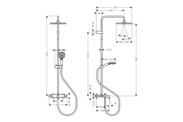 Термостатическая душевая система HG Vernis Shape Showerpipe 240 чёрный матовый, 26900670