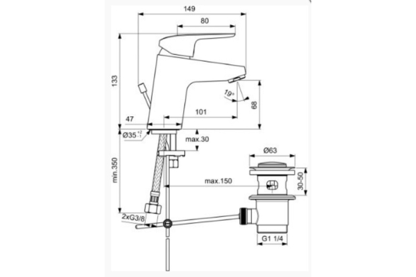 Смеситель для раковины Ideal Standard Ceraflex B1708AA металлический донный клапан