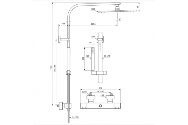Термостатическая душевая система Ideal Standard Ceratherm C100 A7542AA