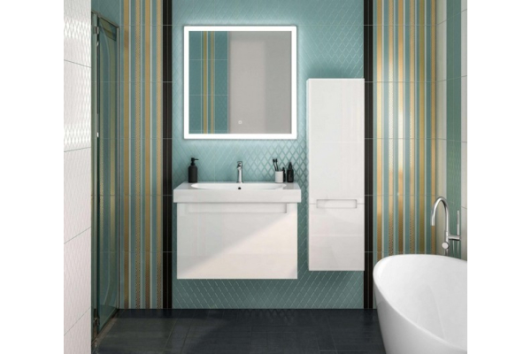 Тумба Kerama Marazzi Buongiorno Plus подвесная с ящиками 80, белый глянцевый+дуб Кантри