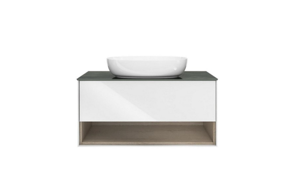 Тумба Kerama Marazzi Plaza Modern 100 подвесная с ящиком и полкой, белая глянцевая