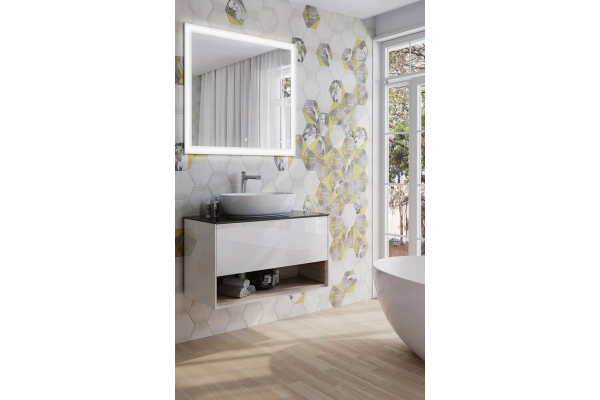 Тумба Kerama Marazzi Plaza Modern 100 подвесная с ящиком и полкой, белая глянцевая