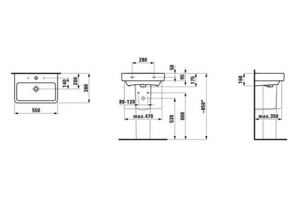 Раковина Laufen Pro S 55х38 8.1895.8.000.104.1 с отверстием для смесителя