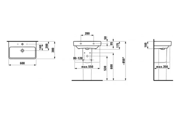 Раковина Laufen Pro S 60х38 8.1895.9.000.104.1 с отверстием для смесителя