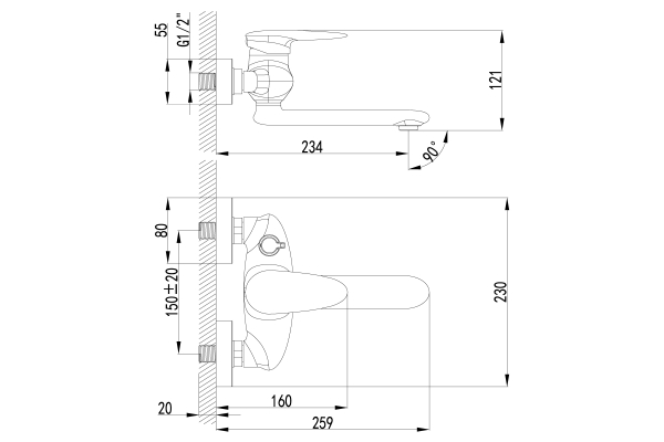 Смеситель Lemark Status LM4414C для ванн