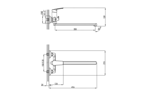 Смеситель Milardo Horizont для ванны с длинным изливом HORSB02M10