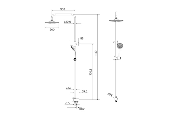 Душевой гарнитур Milardo Shower Set с верхней лейкой 3703F24M76