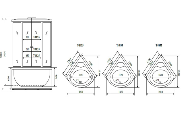 Душевая кабина Timo Comfort Fabric Glass 150х150х220 T-8855F