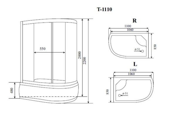 Душевая кабина Timo Standart Silver Fabric 110х85х220 T-6610SR