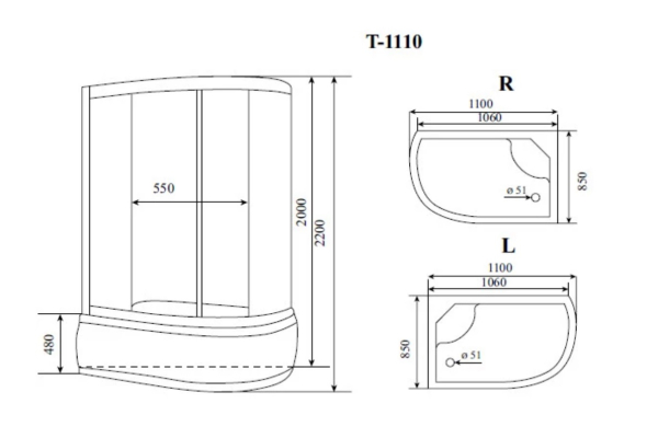 Душевая кабина Timo Standart 110х85х220 T-1110R