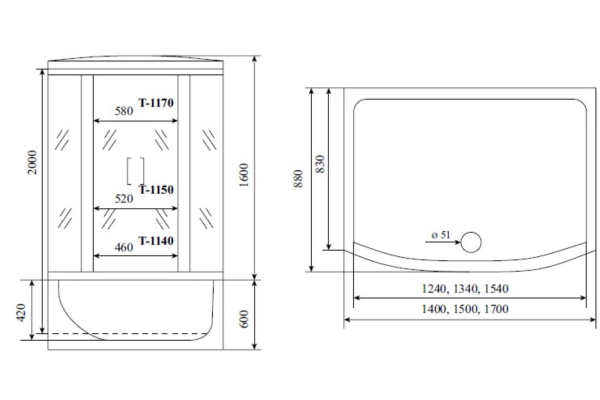 Душевая кабина Timo Standart 150х88х220 T-1150