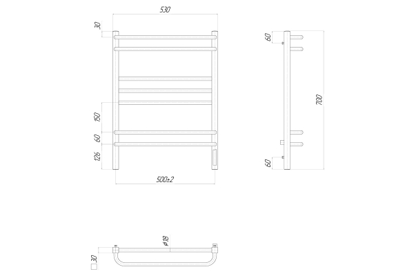 Полотенцесушитель электрический Lemark Linara LM04707Z П7 500x700, диммер справа, хром