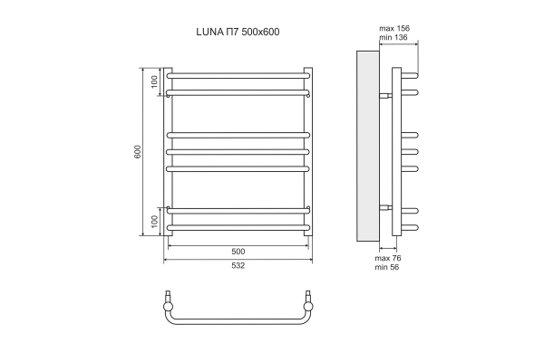 Полотенцесушитель электрический Lemark Luna LM41607E П7 500x600, левый/правый