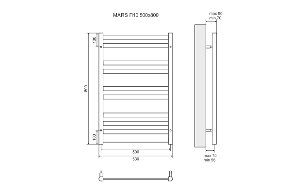 Полотенцесушитель электрический Lemark Mars LM35810E П10 500x800, левый/правый