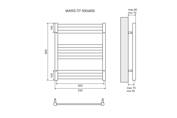 Полотенцесушитель электрический Lemark Mars M35607E П7 500x600, левый/правый