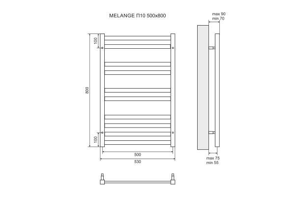 Полотенцесушитель электрический Lemark Melange П10 LM49810EW 500x800, левый/правый, белый