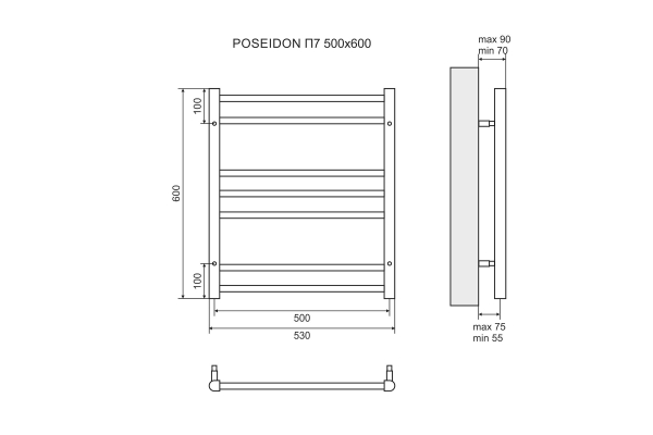 Полотенцесушитель электрический Lemark Poseidon LM42607E П7 500x600, левый/правый