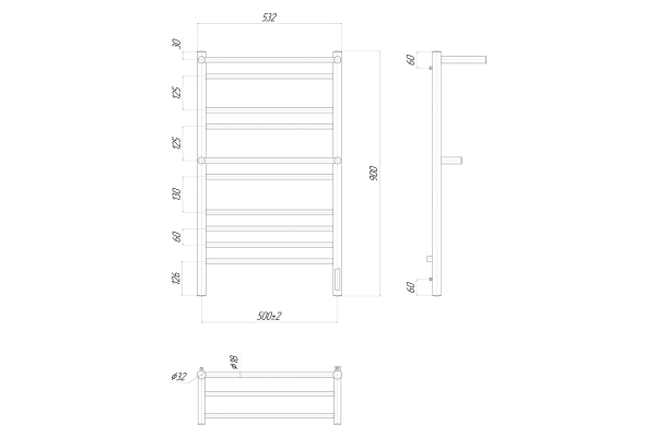 Полотенцесушитель электрический Lemark Pramen LM33910Z П10 500x900, диммер справа, хром