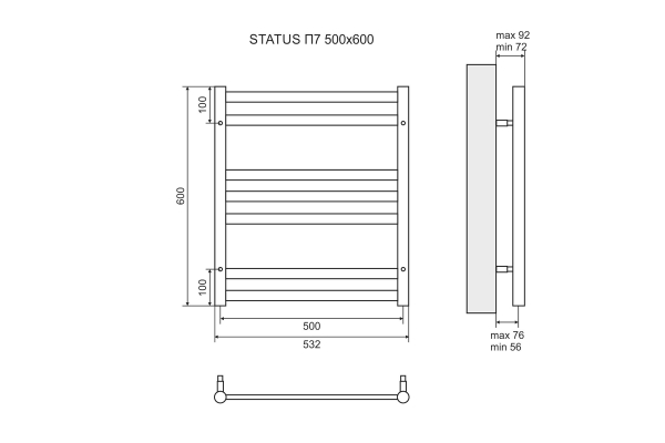 Полотенцесушитель электрический Lemark Status LM44607E П7 500x600, левый/правый