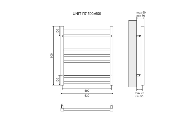 Полотенцесушитель электрический Lemark Unit LM45607E П7 500x600, левый/правый