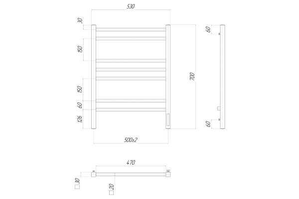 Полотенцесушитель электрический Lemark Unit LM45707Z П7 500x700, диммер справа, хром