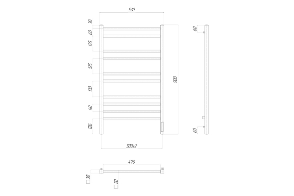 Полотенцесушитель электрический Lemark Unit LM45910Z П10 500x900, диммер справа, хром