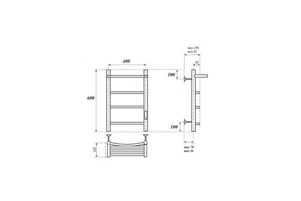 Полотенцесушитель электрический Point Афина PN04846P П3 400x600 с полкой, диммер справа, хром