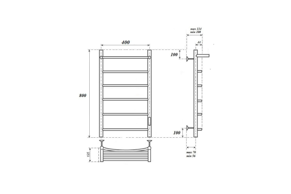 Полотенцесушитель электрический Point Афина PN04848P П5 400x800 с полкой, диммер справа, хром