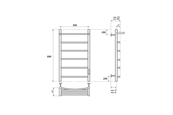 Полотенцесушитель электрический Point Афина PN04858P П5 500x800 с полкой, диммер справа, хром