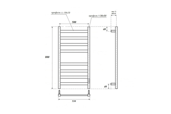 Полотенцесушитель электрический Point Меркурий PN83858W П8 500x800, диммер справа, белый
