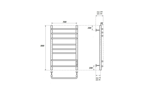 Полотенцесушитель электрический Point Сатурн PN90858 П8 500x800 диммер справа, хром