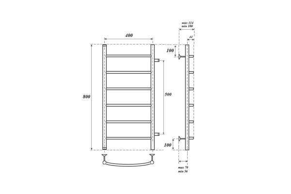 Полотенцесушитель водяной Point Афина PN04548 П6 400x800 с боковым подключением 500, хром