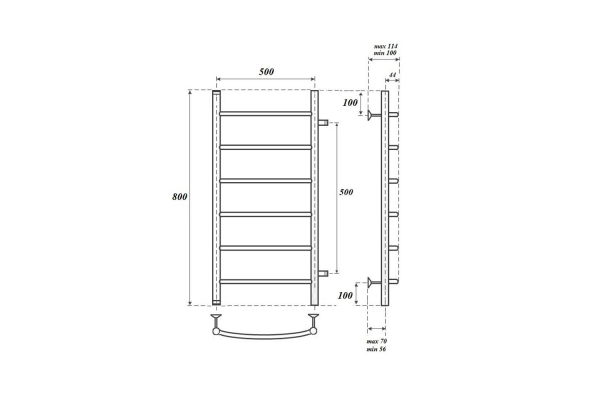 Полотенцесушитель водяной Point Афина PN04558 П6 500x800 с боковым подключением 500, хром