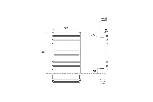 Полотенцесушитель водяной Point Омега PN90156S П8 500x600, хром