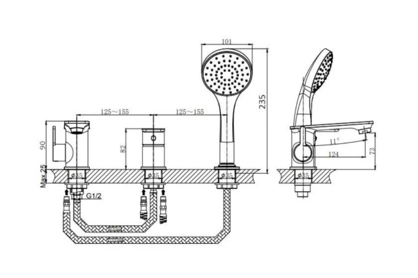 Смеситель RUSH Bruny на борт ванны BR4335-333