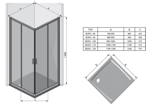 Душевая дверь Ravak BLRV2K-100 дверь для комбинации с дверью сатин + стекло Транспарент
