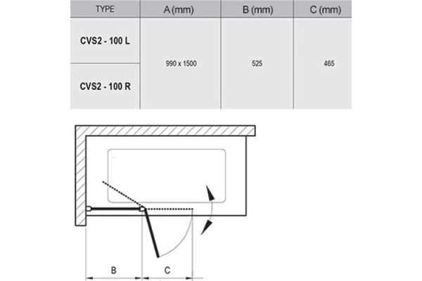 Шторка для ванны Ravak CVS2-100 L блестящий + транспарент