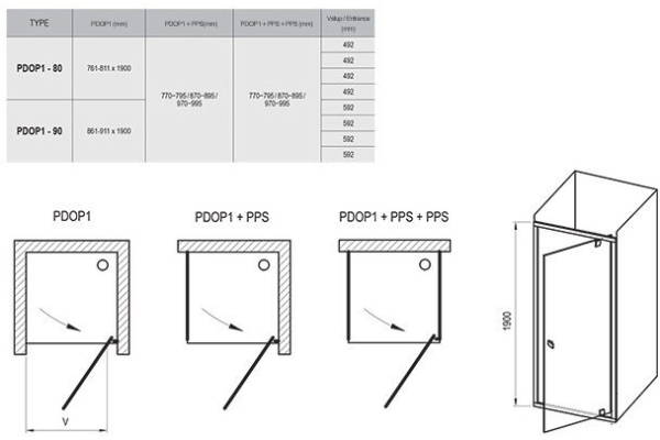 Душевая дверь Ravak одноэлементная Pivot PDOP1-90 блестящий+транспарент
